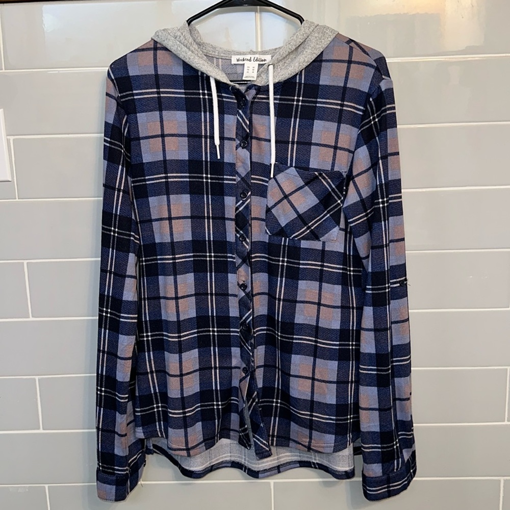 Plaid Button Front Hoodie